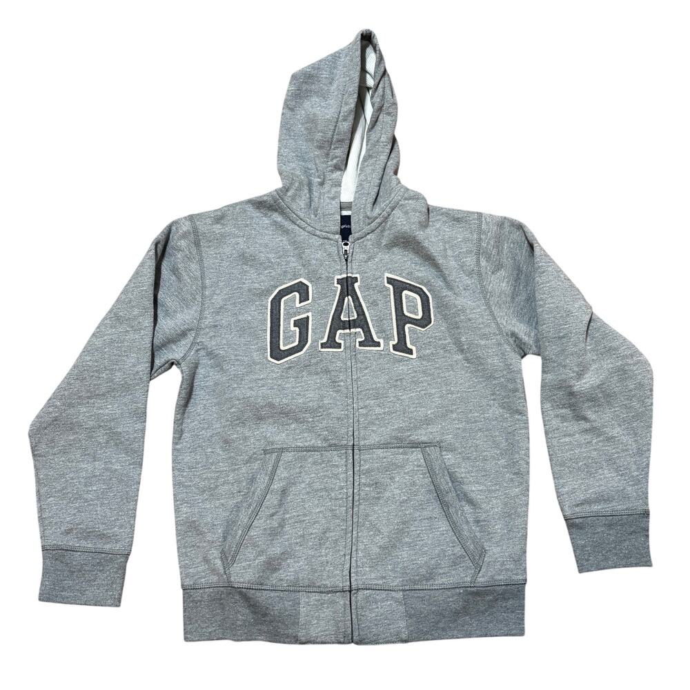 Gap Kips Full Zip Hoodie XXL 14-16 Gray White Hood Lining Chest Logo NWOT New